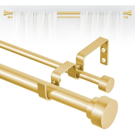 Gold Double Curtain Rods for windows 36 to 88:Adjustable Heavy Duty Double Curtain Rod for Bedroom Living Room,1 Inch Brass Gold Iron Moden Decorative Telescopic Dual Drapery Rod Easy Install