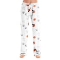 thumbnail image 3 of OIOLOYJM Halloween Wide Pants for Women Cute Ghost Pumpkin Print Sleep Soft Novelty Pajama Bottoms Stretch Yoga Elastic Waist Sweat Pants White M, 3 of 7