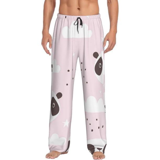 Fotbe Cute Panda Pantalones de Pijama para Hombre, Pantalones de Dormir, Pantalones de Casa con Cintura Ajustable y Bolsillos-3X-Large