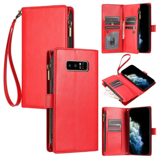 Compatible with Samsung Galaxy Note 8 Wallet Case Premium Zipper Large Space Flip PU Leather Cover