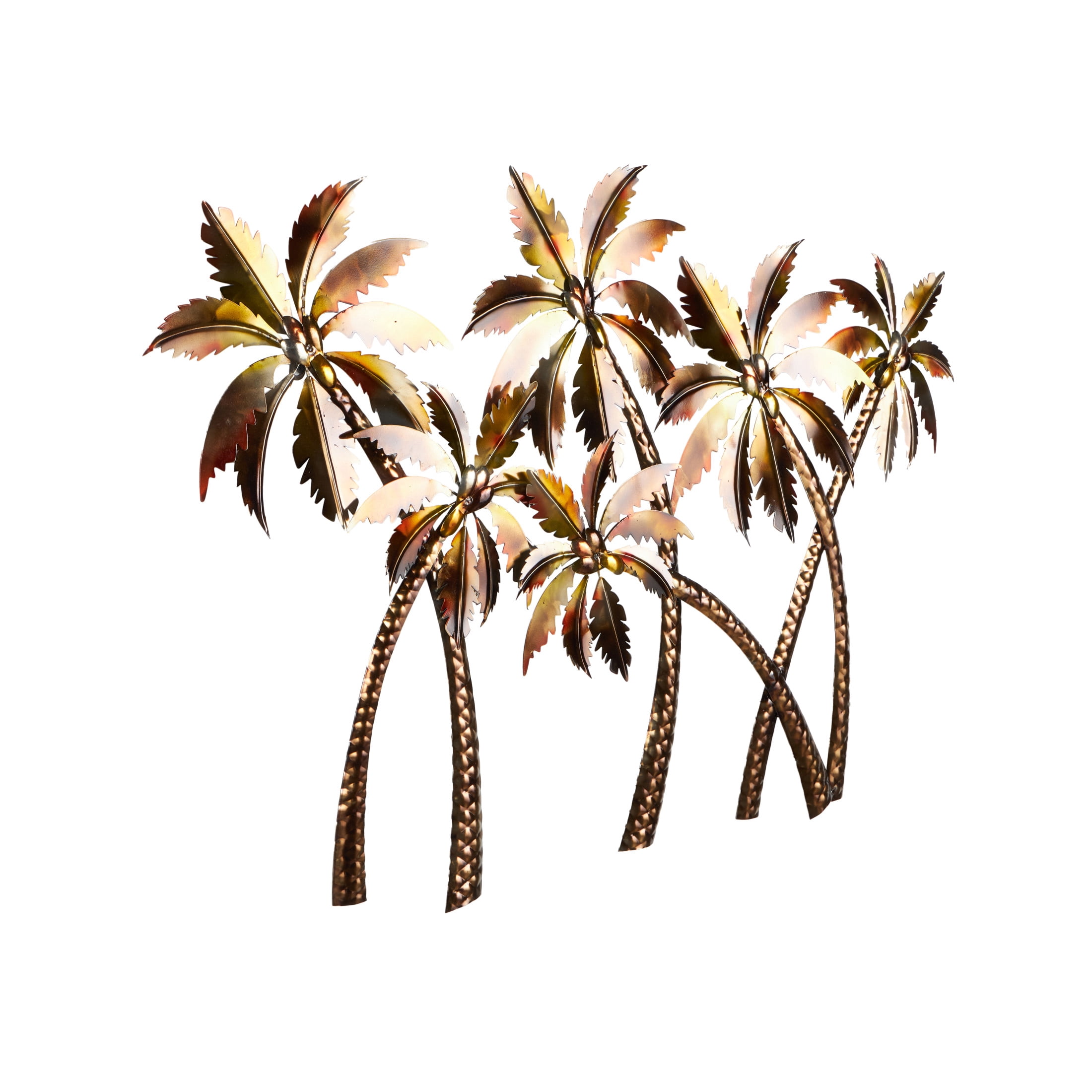 DecMode Copper Stainless Steel Metal Slanted Tree Wall Decor with Red and Yellow Accents