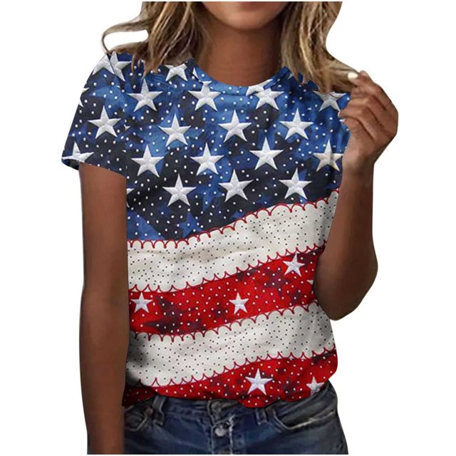 Tops de Ajuste Suelto para las Mujeres Sudadera Casual Impresa Manga Corta Cuello Redondo Superior, Poliéster
