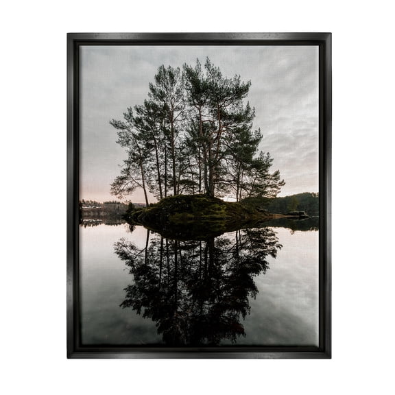 Stupell Industries Tree on Lake Landscape Nature Photography Black Floater Framed Art Print Wall Art, 25 x 31