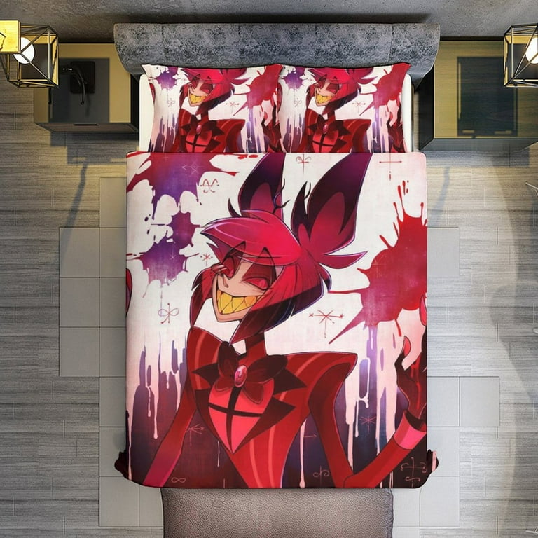 Xinchangda Hazbin Hotel 3 stuks beddengoed sets anime Alastor/Angel Dust/Charlie Morningstar dekbedset, 2 kussenslopen en 1 dekbedovertrek