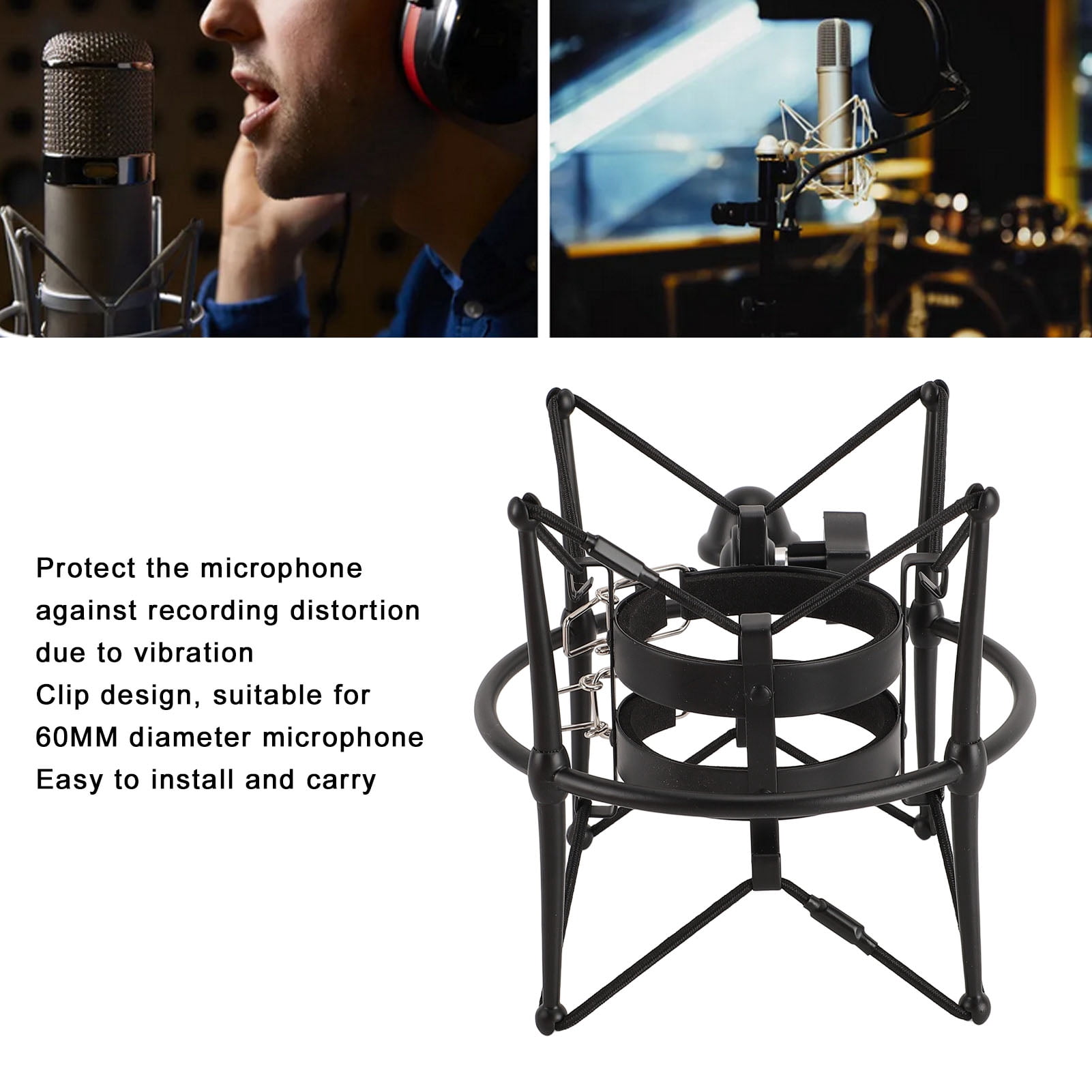 YAHHU Metal Microphones Shock Mount 60MM Anti-Vibration High Isolation Mic Clip Holder for Studio Recording Broadcasting Black Zinc Alloy Mic Stand Accessory