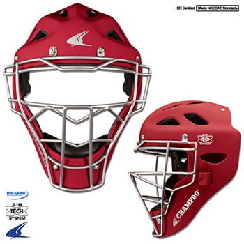 Rubberized Matte Finish Pro-Plus Catcher's Headgear- Youth 6 1 2-7, Scarlet Red by Champro