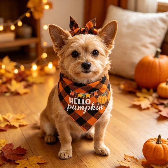 Halloween Pet Triangle Bandana, Buffalo Plaid Pumpkin Printed Cat Dog Scarf, Adjustable Tie‑on Pet Holiday Neck Kerchief For Small Medium Dogs Cats Dress Up Accessory