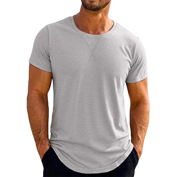 Ohufall Men's Solid Crew Neck T-Shirt with Short Sleeves, Lightweight Casual Tee for Men's and Big Men's