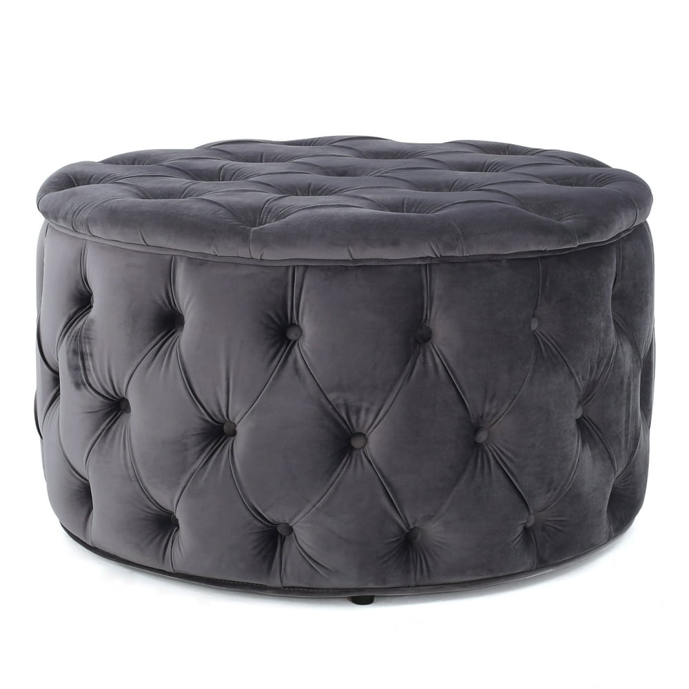 Maelyn New Velvet Ottoman, Grey