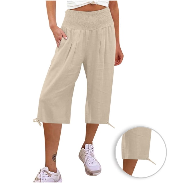 Simua Pantalons Capri pour Femmes Été Pantalons Larges avec Poches
