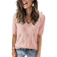 thumbnail image 1 of Arach&Cloz Women's V-Neck Short Sleeve Special Rib Knitted Pattern Casual Tops Sweater Spring Summer 2025, 1 of 6