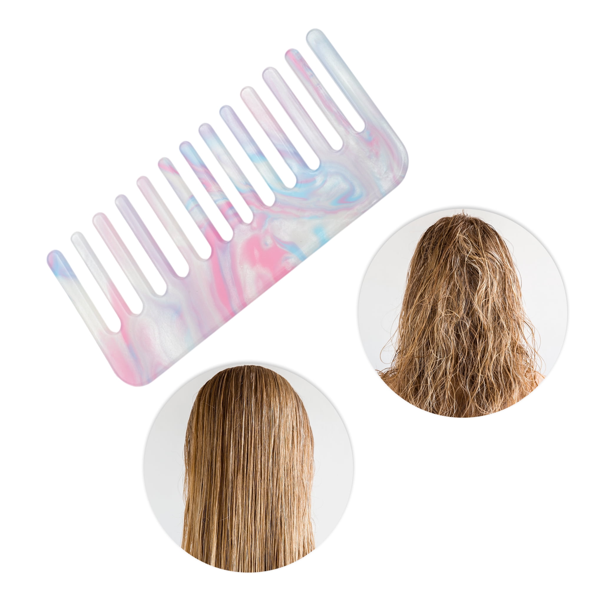 Unique Bargains 1 Pc Vintage Portable Wide Tooth Comb for All Hair Types Pink, Blue