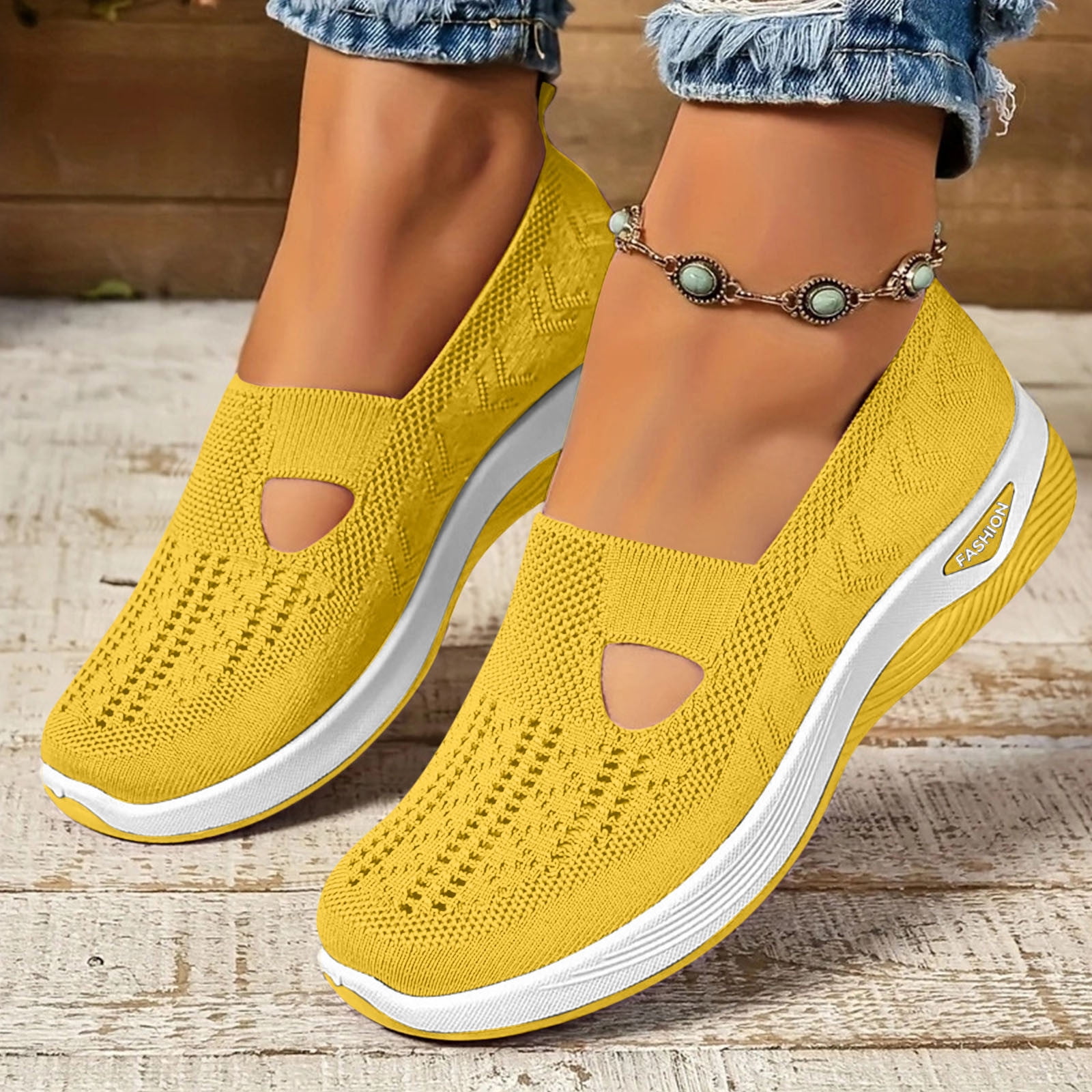 Women's Woven Breathable Soft Shoes Arch Support, Diabetes Foam Shoes Walking Anti-Skid Sports Shoes