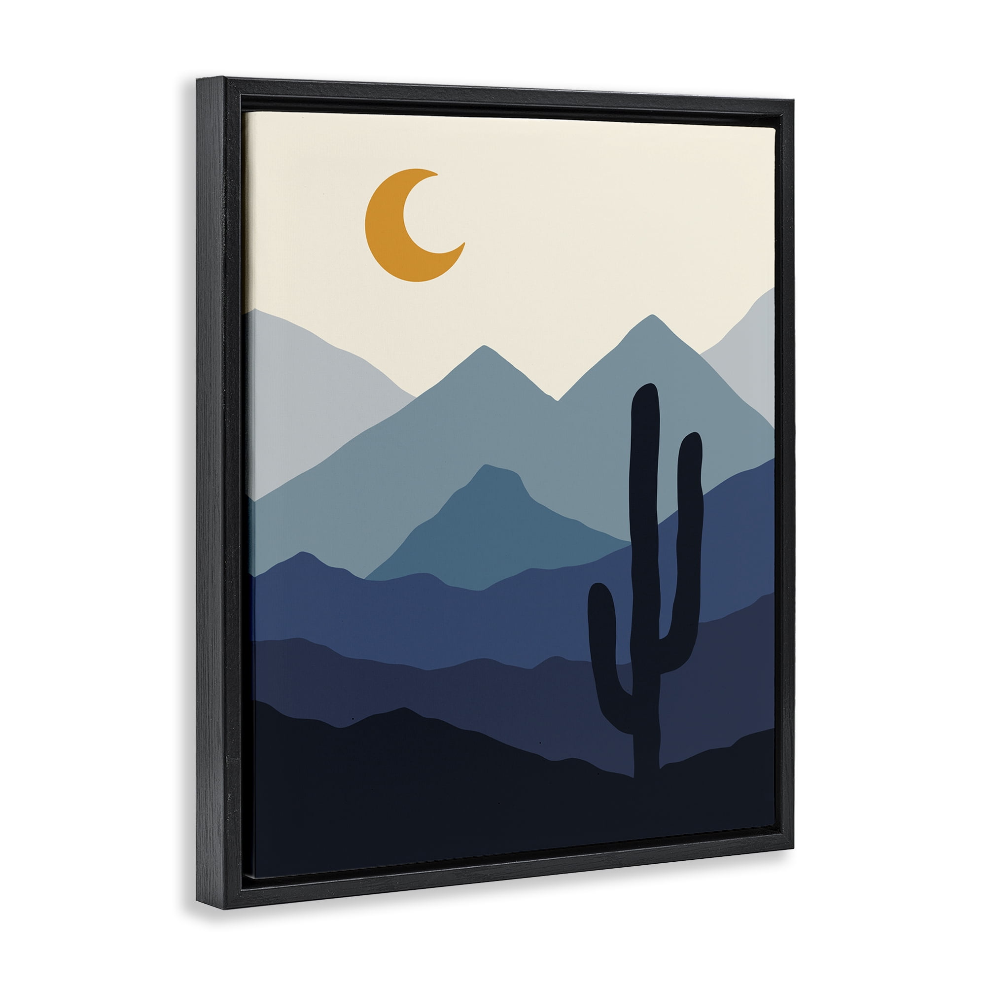 Stupell Industries Night in the Desert Abstract Painting Black Floater Framed Canvas Art Print Wall Art, 17 x 21