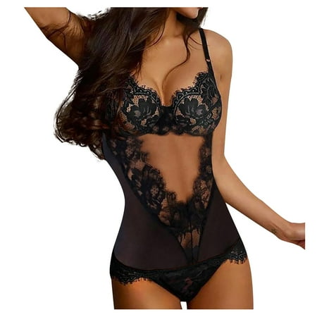 

Lingerie for Thick Women Ladies Strap Crochet Cutout Teddy Lingerie Embroidery Gauze Bandage Underwear Lace Mesh Lingerie Sexy Sets Plus Size Sexy Lingerie Babydoll