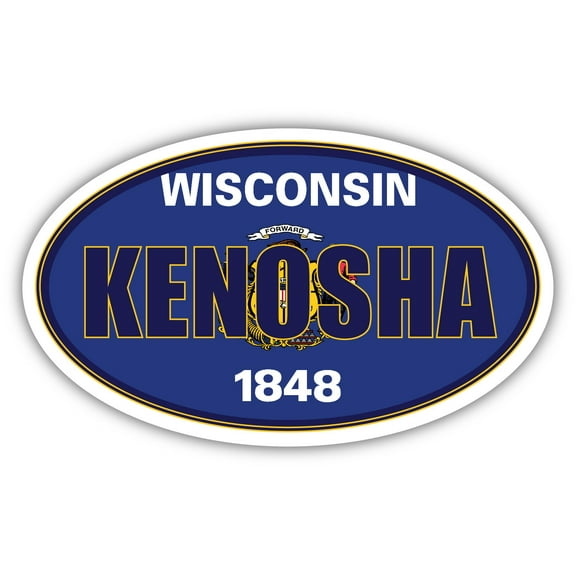 Kenosha City Wisconsin State Flag | WI Flag Kenosha County Oval State Colors Bumper Sticker Car Decal 3x5 inches