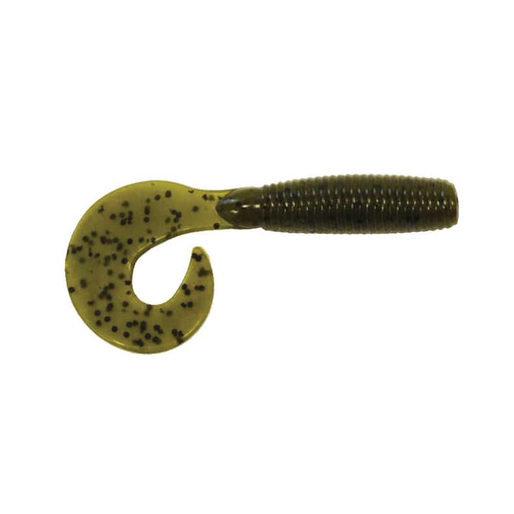 Big Bite Baits Single Tail Soft Plastic Finesse Grub (Green Pumpkin, 4 inch)