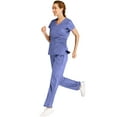 thumbnail image 3 of Minty Mint, Women's, V Neck Solid Stretch Medical Scrub Set, Ceil Blue, XL, 3 of 5