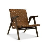Ashcroft Furniture Co David Genuine Leather Teak Lounge Chair