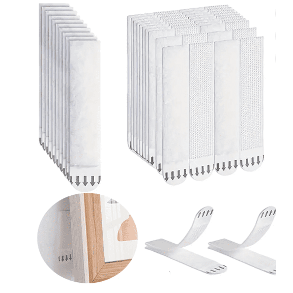 Tyeign Removable Picture Hanging Strips | Sticky Picture Hanger Adhesive Tape for Photo Frames Wall Art | No Tools Needed Strong Hold for Indoor Outdoor Use, Velcro 19*92Mm (Hook Wool) * 12 Pairs