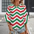 thumbnail image 3 of Christmas Chevron Pattern Green, Red And White Christmas Women's V-Neck Blouse With 3/4 Ruffled Bell Sleeves Casual Top Ladies Blouses, 3 of 7