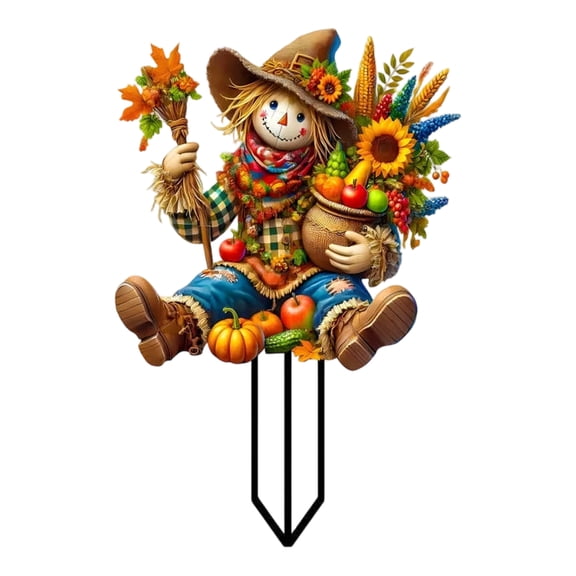 Fall Garden Decorations Scarecrow Garden Stake with Pumpkins, Apples and Corn, Colorful Yard Decor for Lawn, Porch, Flower Bed, Patio and Thanksgiving Display