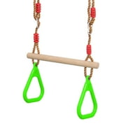 Kids Swing Bar with Gym Rings Wood Hanging Hoop Monkey Bars Wooden Swing Set for Indoor and Outdoor Backyard Equipment Sports Toy