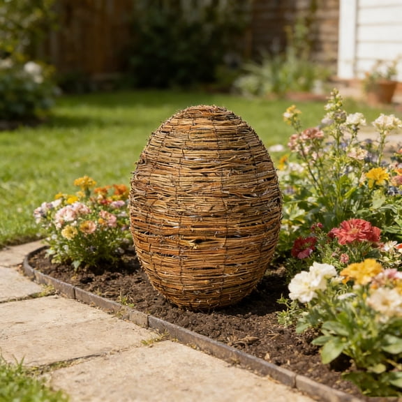 2026 Lighted Easter Egg Decorations, Hand-Woven Rattan Eggs , 17.7" Rustic Farmhouse Spring Decor for Table Centerpiece, Garden