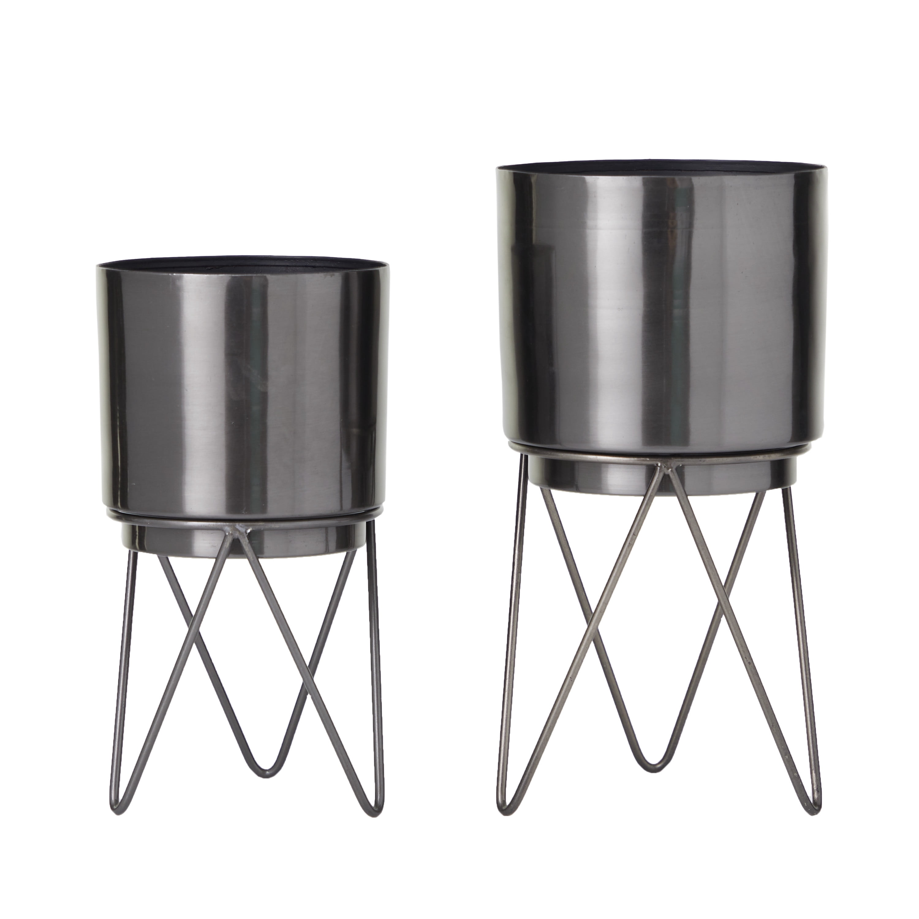 CosmoLiving by Cosmopolitan 12", 10"H Black Metal Planter with Removable Stand (2 Count)