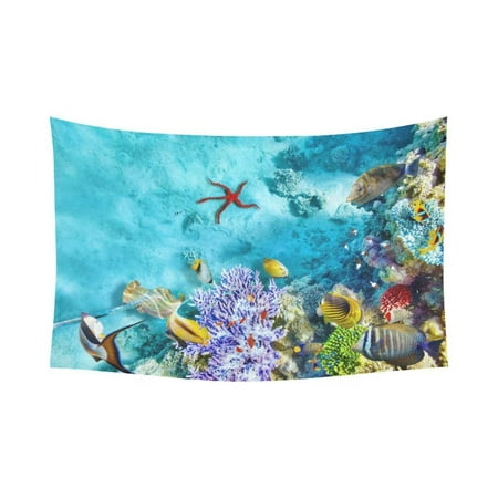 PHFZK Tropical Beach Wall Art Home Decor, Wonderful Underwater World with Starfish Seashell Coral Tapestry Wall Hanging 60 X 90 (Best Seashell Beaches In The World)