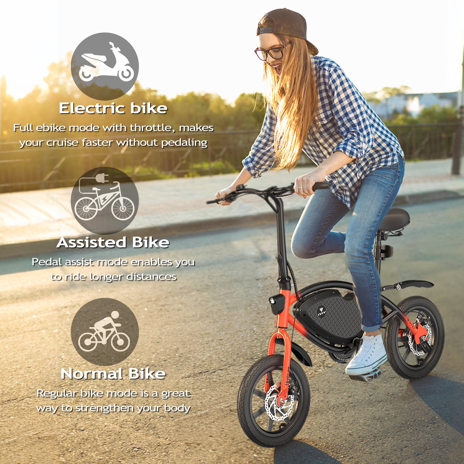 Vivi 14" Electric Bike for Adults with Peak 500W Motor, 20MPH Folding Electric Bicycle with Cruise Control, 40Miles(Pedal-Assist) Commuting Ebike with 48V 374.4WH Battery, Integrated Wheels, UL 2849