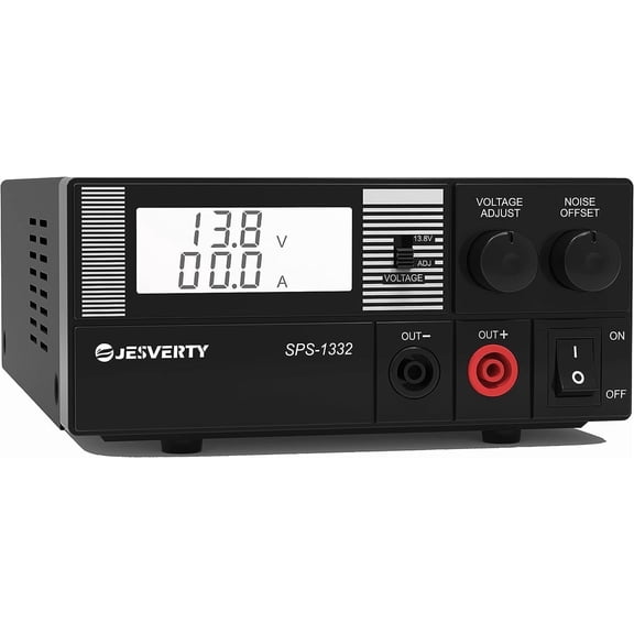 Universal Compact Bench Power Supply- 30 Amp Regulated Home Lab Benchtop AC-to-DC Converter 13.8 Volt/9-15Volt, Cooling Fan, Screw Type Terminals - Jesverty SPS-1332