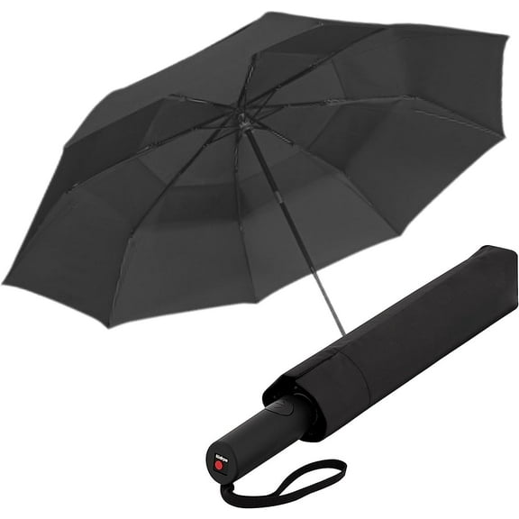 Knirps A.405 XXL Duomatic Vented 2 Person Oversized Rain Umbrella for Adults in Black – 49.6" Windproof Auto Open Close Canopy,  Heavy-Duty Fiberglass Steel Frame, Travel Case Included