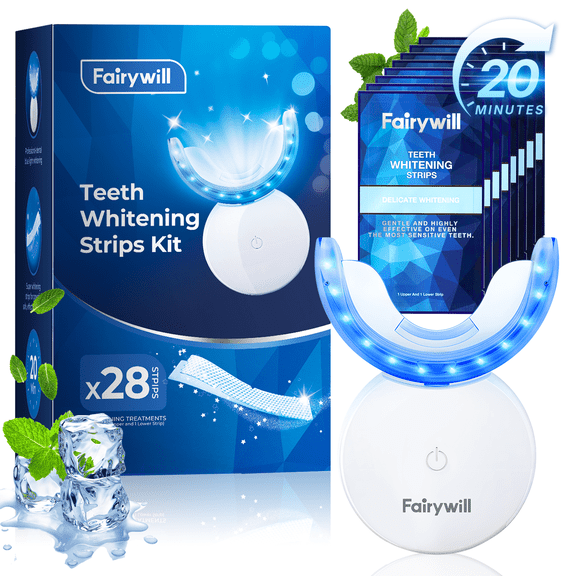 Fairywill Teeth Whitening Kit with LED Light , 28 White strips for Sensitive Teeth with Rechargeable Teeth Whitener Case