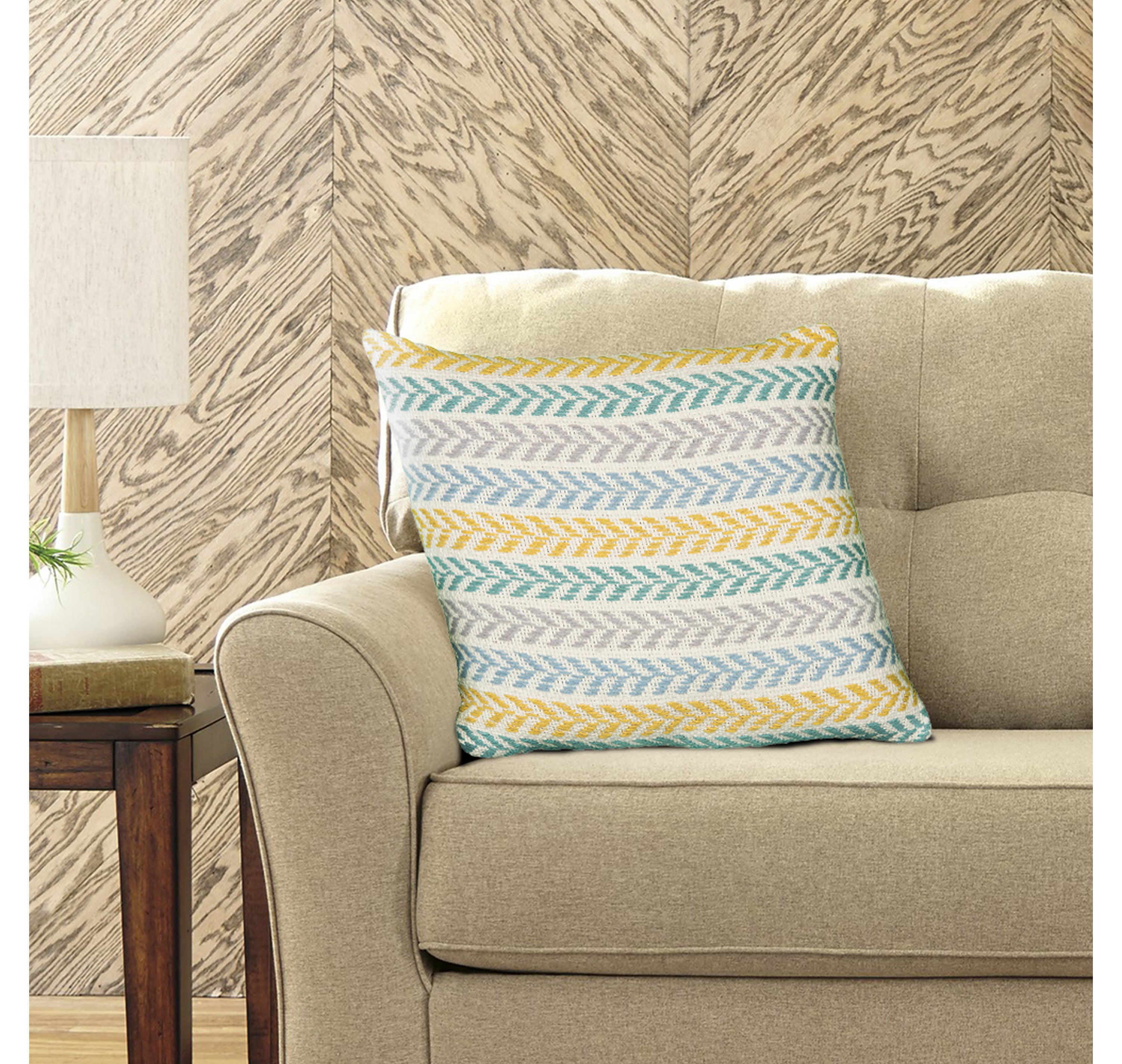 Anne Hand-Woven Chevron Cotton Throw Pillow, Yellow/Teal, 18" x 18", Count per Pack 1