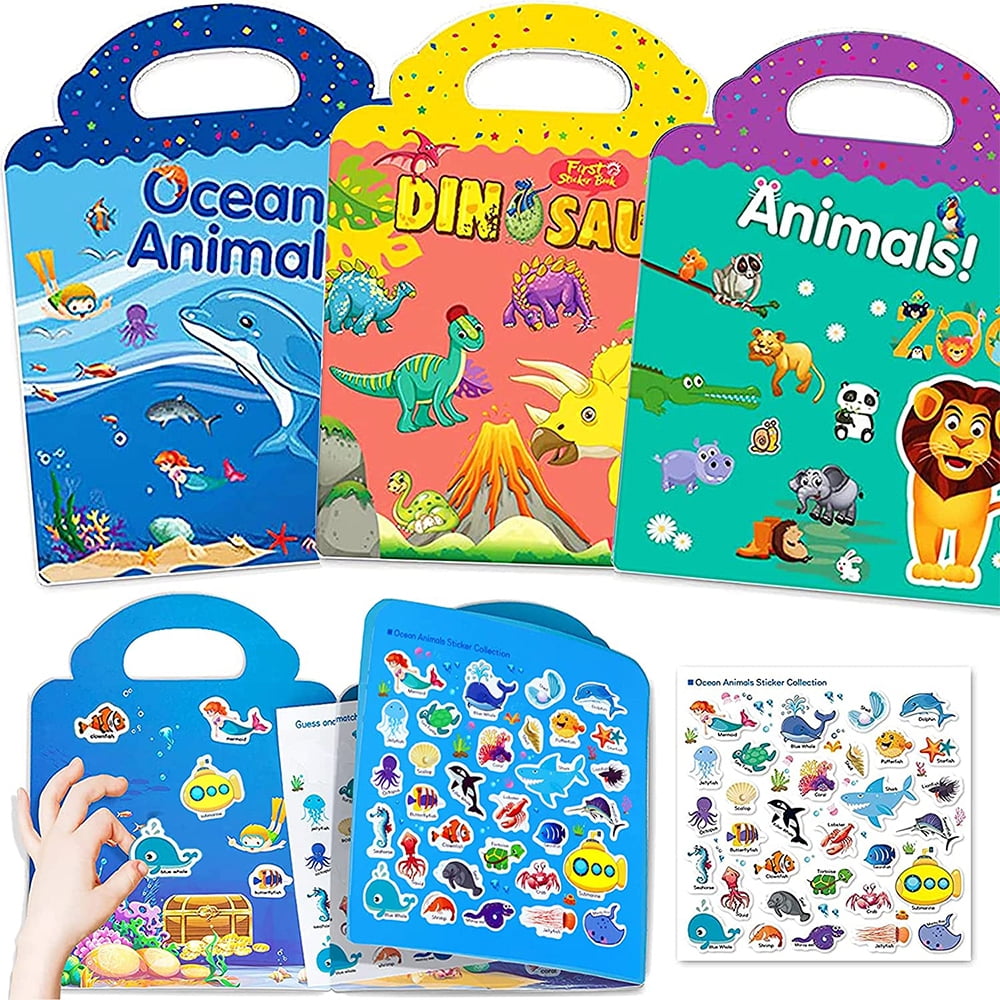 3 Sets Reusable Sticker Books for Kids Toddlers Age 2 3 4 5 Educational ...