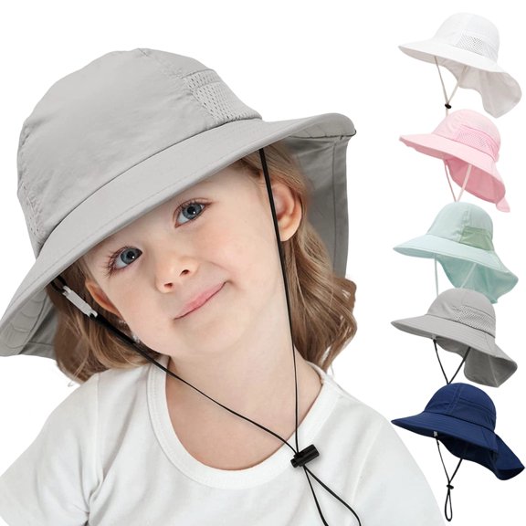Kids Sun Hat for Boys Girls Wide Brim Lightweight Bucket Hat with Sun Protection Quick Dry Adjustable for Hiking Beach Safari Outdoor Gray L
