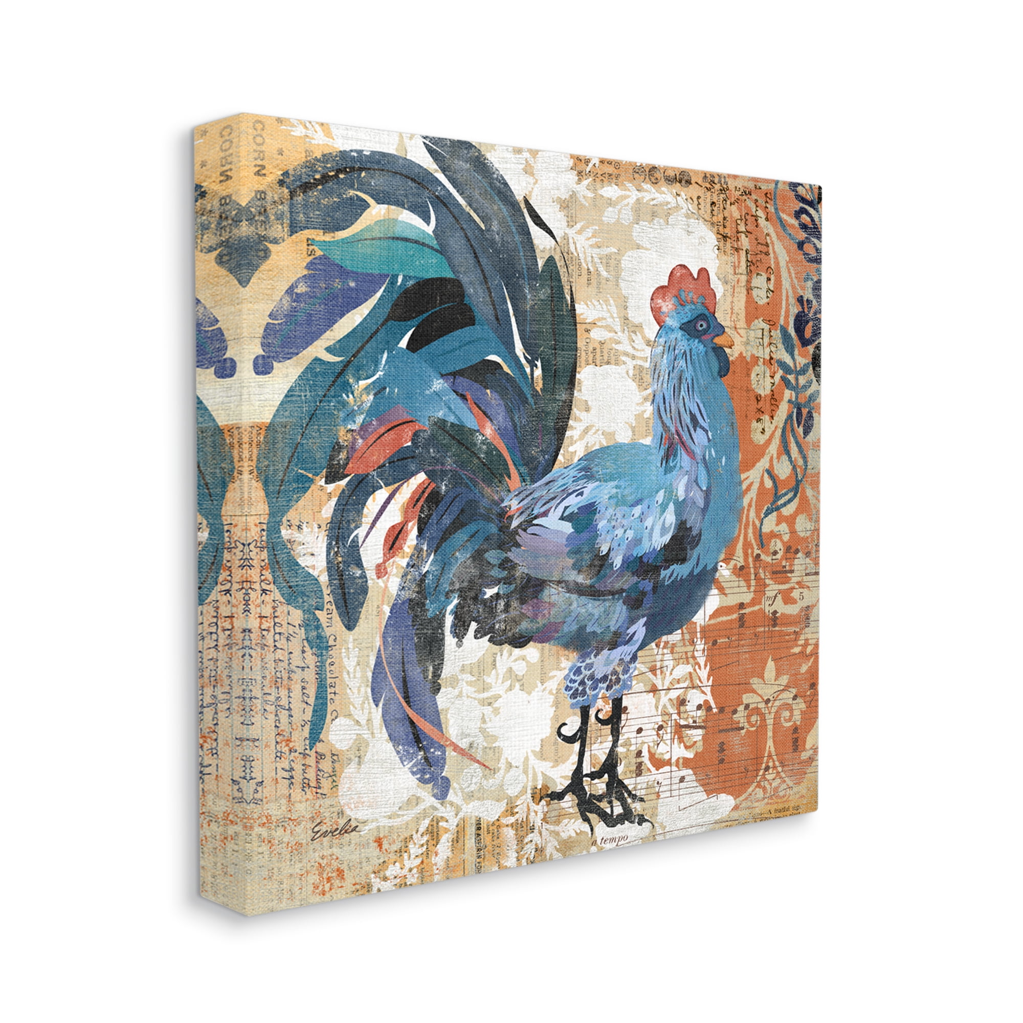 Stupell Vintage Rooster Floral Collage Animals & Insects Painting Gallery Wrapped Canvas Print Wall Art