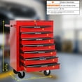 thumbnail image 6 of POVANL 7 Drawers Portable Tool Cart with Key Locking, Ball Bearing Drawer Slides and 4 Steering Wheels (2 with Parking Brakes), Steel Tool Box, 200lbs Load for Garage, Workshop and Repair Shops (Red), 6 of 10