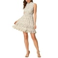 thumbnail image 2 of Allegra K Women Floral A-Line Smocked Waist Tiered Ruffled Chiffon Mini Dress Beige XS, 2 of 5