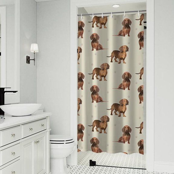 Dachshund Footprint Shower Curtain 36"x72" ,Bathroom Decorative Shower Curtains Set with 12 Hooks,Modern Waterproof Washable Shower Curtain