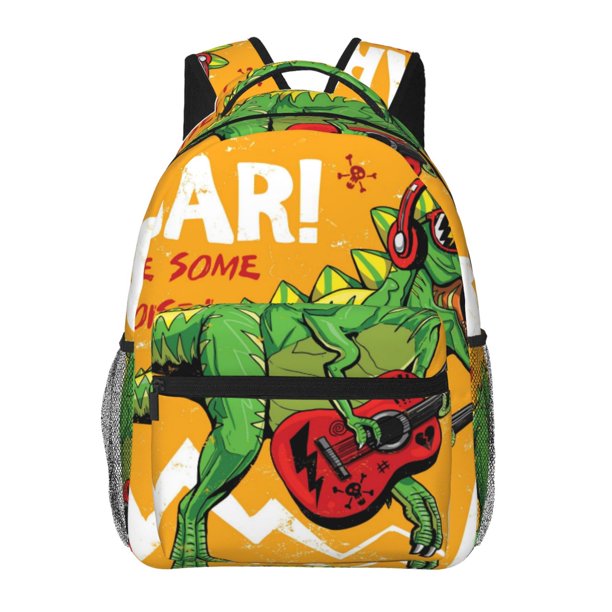 Easygdp Cool Dinosaur Playing Guitar Mochila Ergonómica Versátil para Laptop - Múltiples Bolsillos, Correas Ajustables, Unisex para Escuela, Viajes y Actividades al Aire Libre-One Size