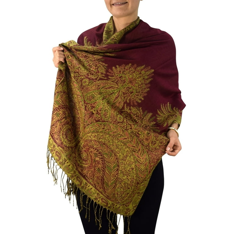 Soft Vintage Persian Paisley Printed Solid Pashmina Shawl Scarf