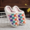 thumbnail image 3 of Zapatillas de interior peludas a cuadros, cómodas zapatillas de felpa con punta cerrada para el invierno, 3 of 9