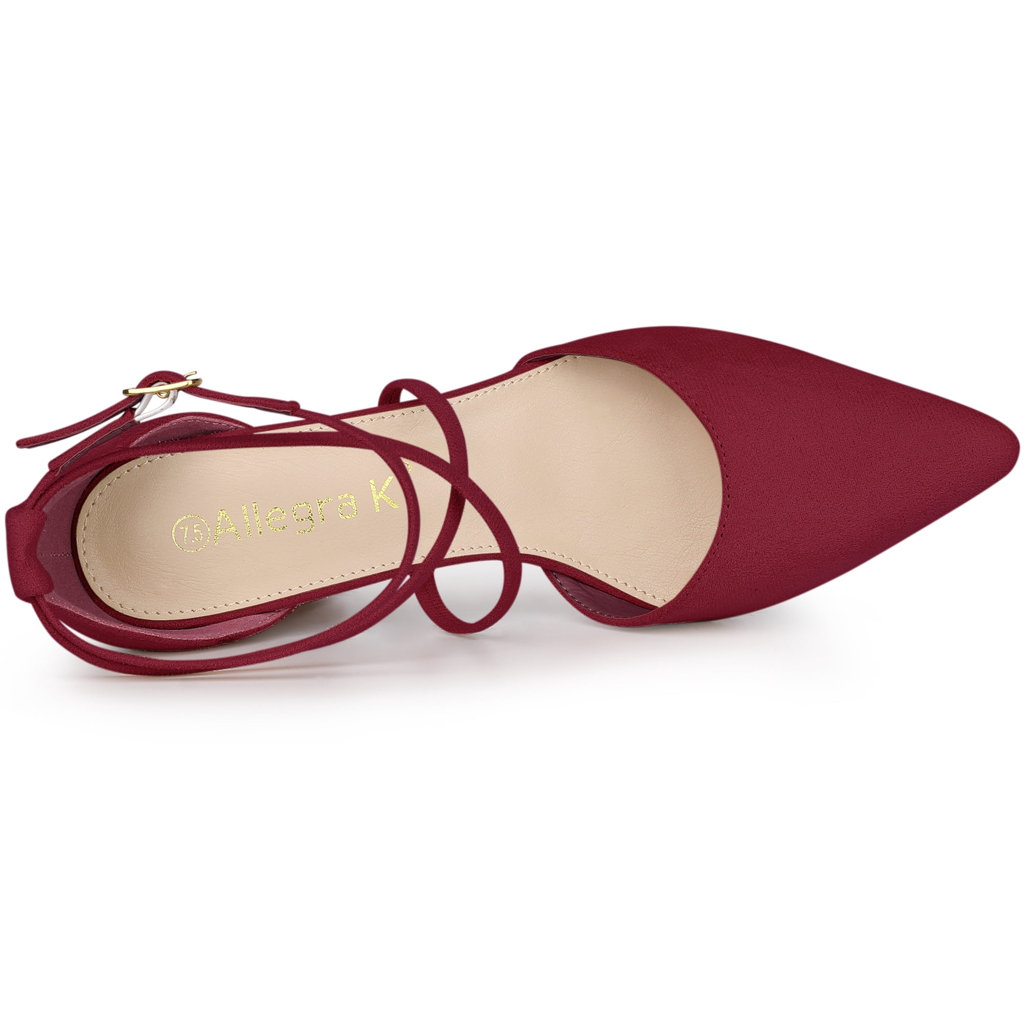 DARING DIVA Women's Pointed Toe Cross Strap Chunky Heels Pumps Shoes Burgundy 8.5