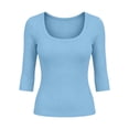 thumbnail image 7 of ABSUYY Womens Scoop Neck Ribbed Knit Layering Tee, Solid Light Blue 3/4 Sleeve Stretch Slim Fit Casual Top,Size L, 7 of 7