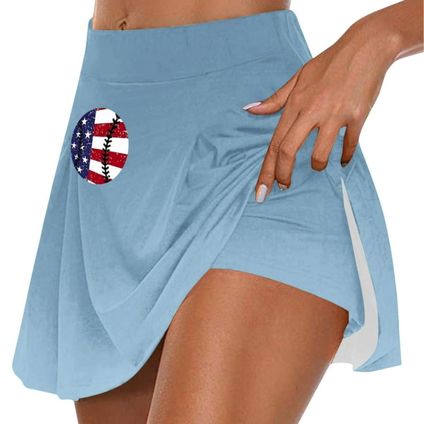 Faldas de Verano para las Mujeres Impresión Hoja Plisado Tenis Atlético Elástico Pantalones Cortos, Falso Dos Piezas Pantalones Falda para Diario