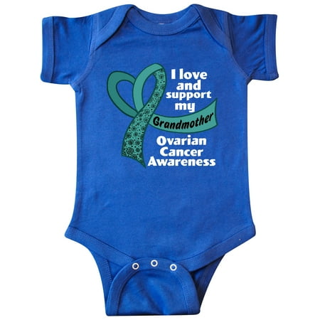 

Inktastic I Love and Support My Grandmother Ovarian Cancer Teal Ribbon Gift Baby Boy or Baby Girl Bodysuit