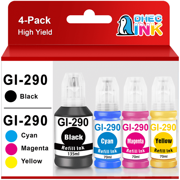 GI-290 Ink Refills Compatible for Canon GI-290 Ink Bottle for Canon PIXMA G4200 G3200 G4210 G2200 G1200 Printer ( Black Cyan Magenta Yellow, 4 Pack)