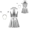 thumbnail image 6 of LiiYii Alien Outfit for Girls Shiny Metallic Dress Alien Sleeveless Tank Top with Short Skirts Set Silver 12, 6 of 7
